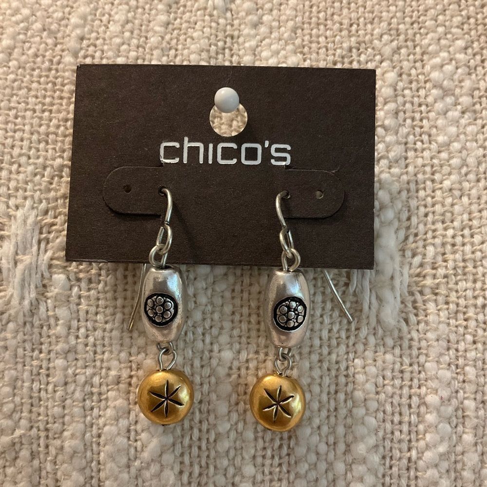 0158-Chico'sโ Silver and GoldโDangle Earrings